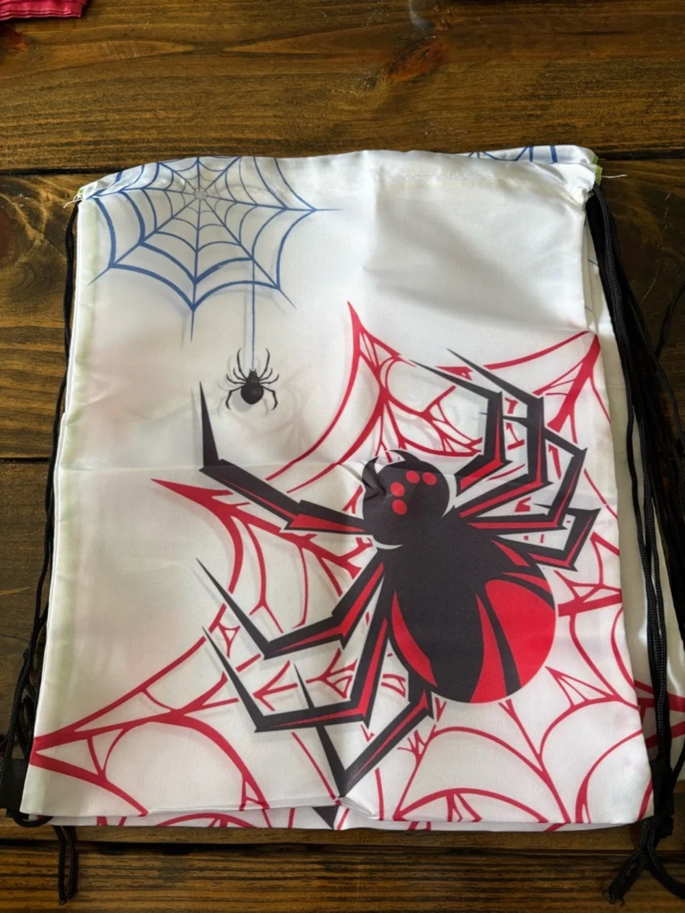 Spider Web Drawstring Backpack - White & Blue